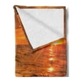 thumbnail image 2 of Seascape Soft Flannel Fleece Blanket, Exotic Ocean with Waves on Rocks Panorama in Sunset Time Tangerine Tones Sky, Cozy Plush for Indoor and Outdoor Use, 70" x 90", Orange and Amber, by Ambesonne, 2 of 5