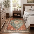 thumbnail image 2 of Wonnitar 4' x 6' Boho Area Rug for Living Room, Washable Rug for Bedroom Vintage Oriental Traditional Carpet Accent Rug for Dinning Room Office Non Ship Low Pile Stain Resistant Red, 2 of 9