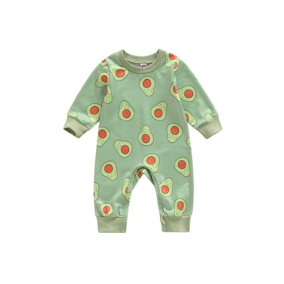 Arvbitana 0-24 Months Infant Baby Boys Girls Long Sleeve Romper Casual Cartoon Avocado/Bread Egg Print Jumpsuit Clothes