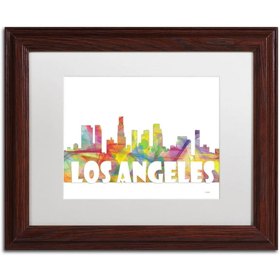 Trademark Fine Art 'Los Angeles CA Skyline Mclr-2' Canvas Art by Marlene Watson, White Matte, Wood Frame