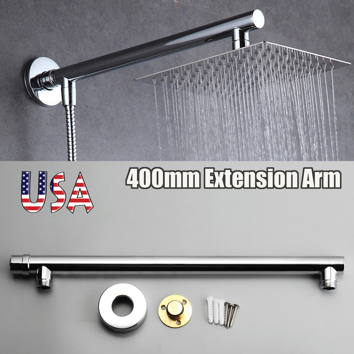 13 inch Bathroom Stainless Steel Rainfall Shower Head Extension Arm Wall Mounted