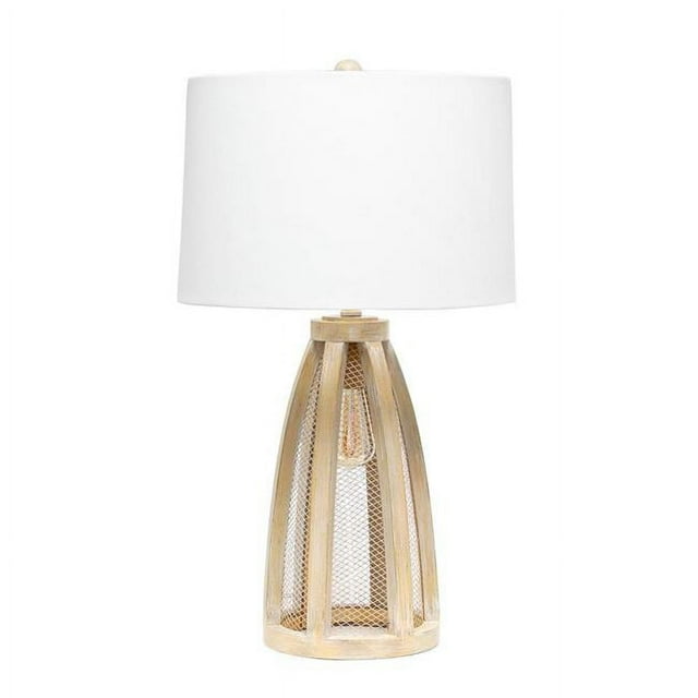 Lalia Home Wooded Arch Farmhouse Table Lamp with White Fabric Shade, Natural