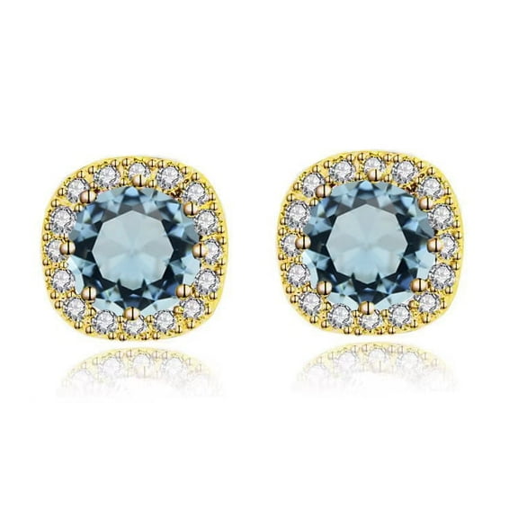 Paris Jewelry 10k Yellow Gold 1Ct Round Created Aquamarine Halo Stud Earrings Plated