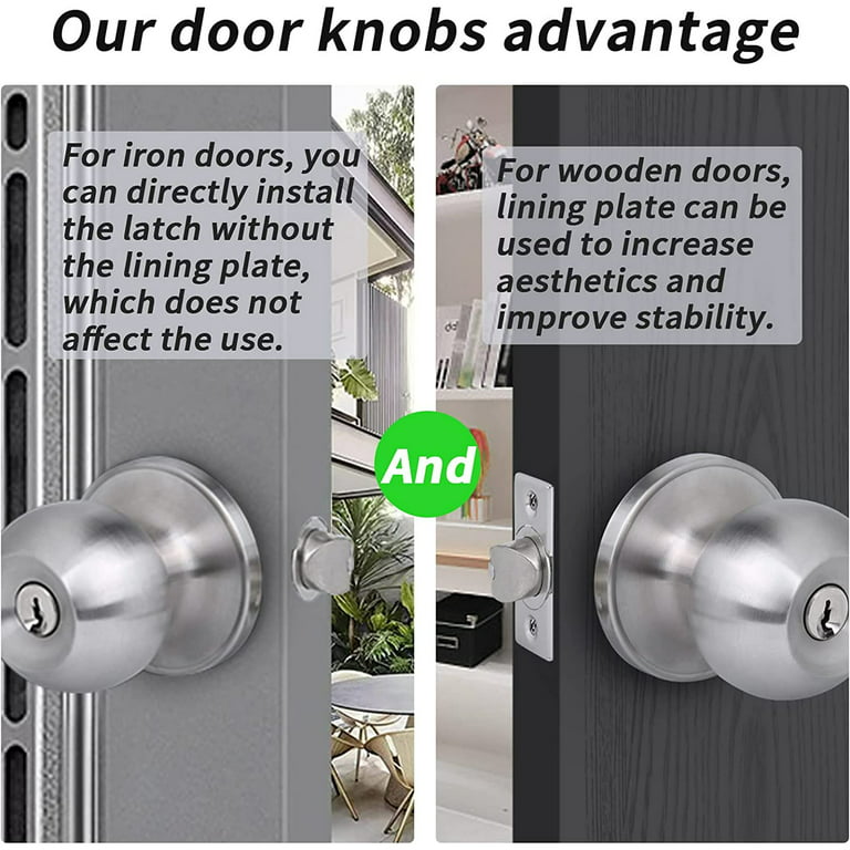 APODESS Keyed Entry Door Knob with Lock, Interior and Exterior Door Lock,  Standard Ball, Satin Nickel
