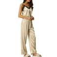 thumbnail image 4 of INSPIRE CHIC Women's Satin Lounge Lace Trim Cami Tops with Pants Sleepwear Pajamas Sets L Light khaki, 4 of 6