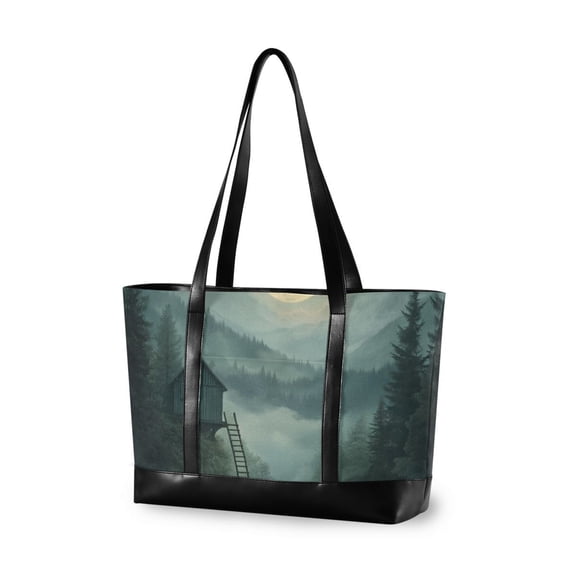 FORMRS Canvas Laptop Tote Bag for Women with 15.6" Computer Compartments Shoulder Handbag, Forest House