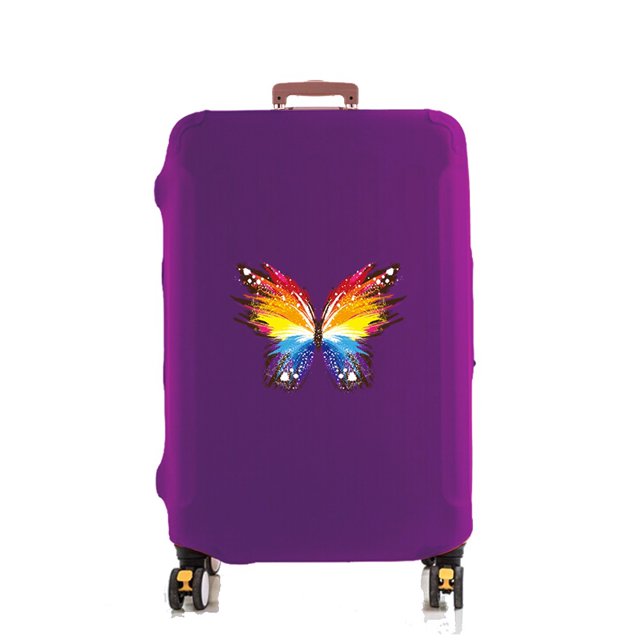 Luggage Cover Suitcase Protector In 18-32 Inch Trolley Case Rainbow Butterfly Pattern Thicken Elasticity Anti-Scratch Dust Cover purple S