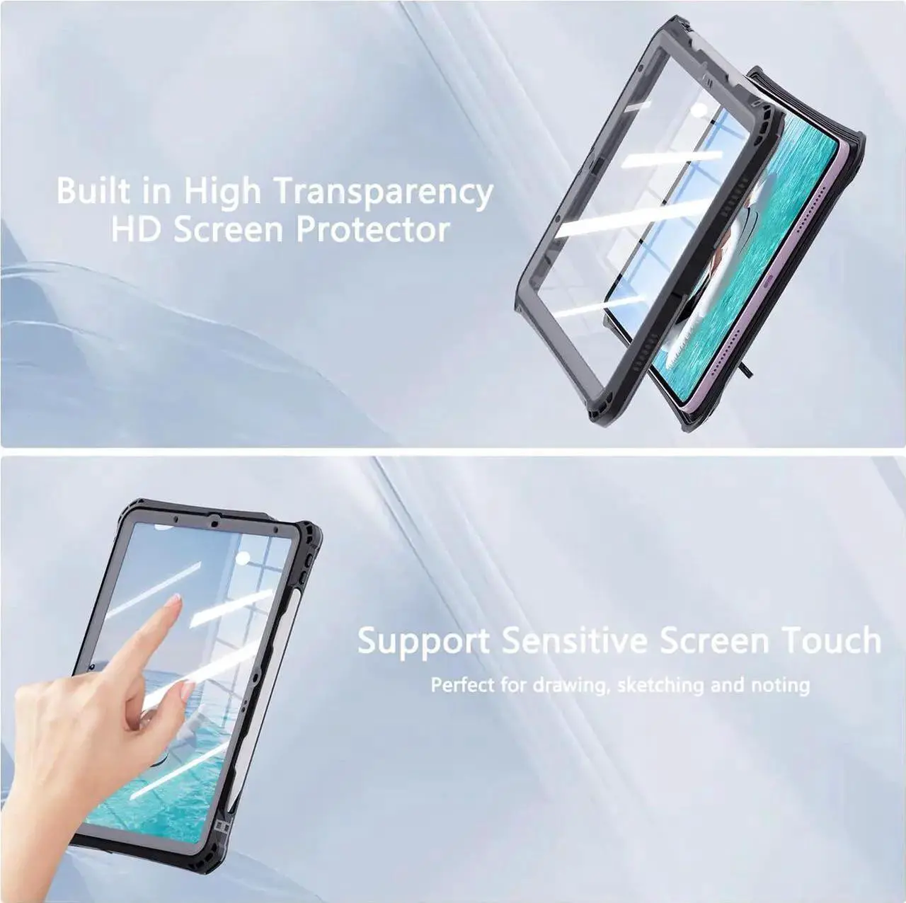 Waterproof Case for iPad Air 11 Inch Case M4/M3/M2 (2026/2025/2024), iPad Air 6th/5th/4th Generation 10.9 Inch 2022/2020 with Screen Protector Pencil Holder & Stand & Shoulder Strap & Handle