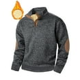 thumbnail image 5 of GuangCheng Mens Fleece Lined Sweatshirts,Half Zip,Pullover,Thermal Warm Tops,Sherpa Interior,Elbow Patches Tops,Dark Gray,Size M, 5 of 6