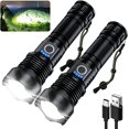 thumbnail image 1 of Linternas recargables 100000 lúmenes altos, linterna LED resistente al agua para emergencias, linterna de alta potencia con 5 modos (paquete de 2), 1 of 5