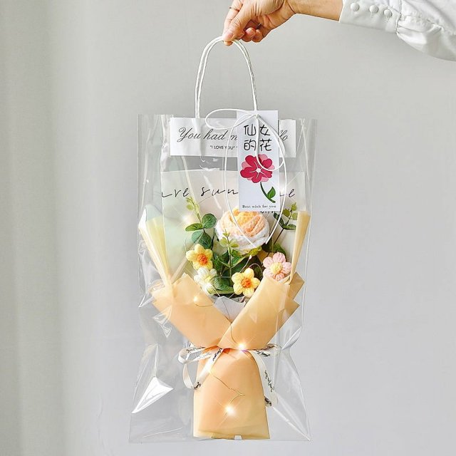 Ramo de rosas y claveles de lana tejido a mano con girasoles creativos, regalo de cumpleaños para novias, Navidad