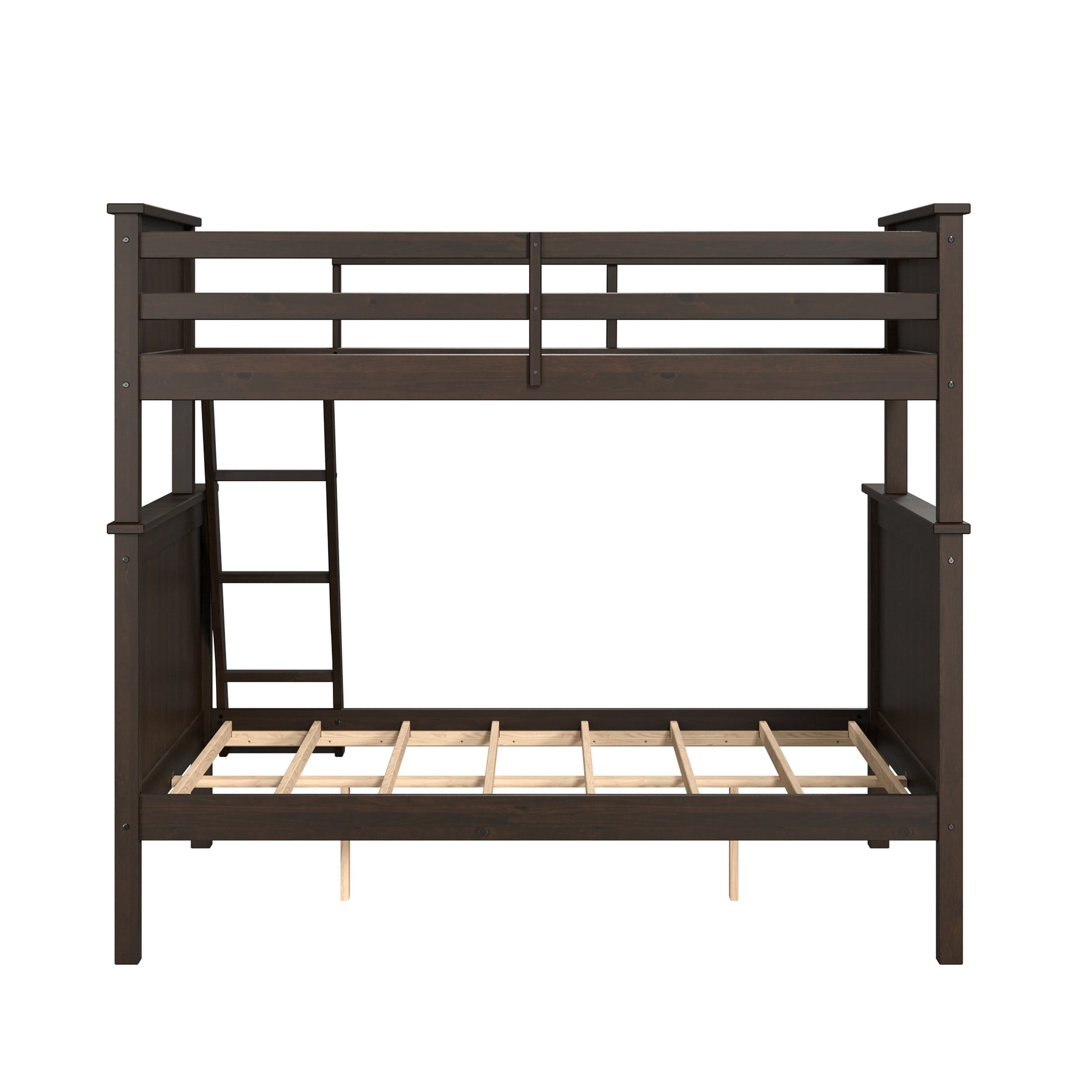 Linon Brigitte Kid's Twin over Full Convertible Bunk Bed with Built-In Ladder, Walnut