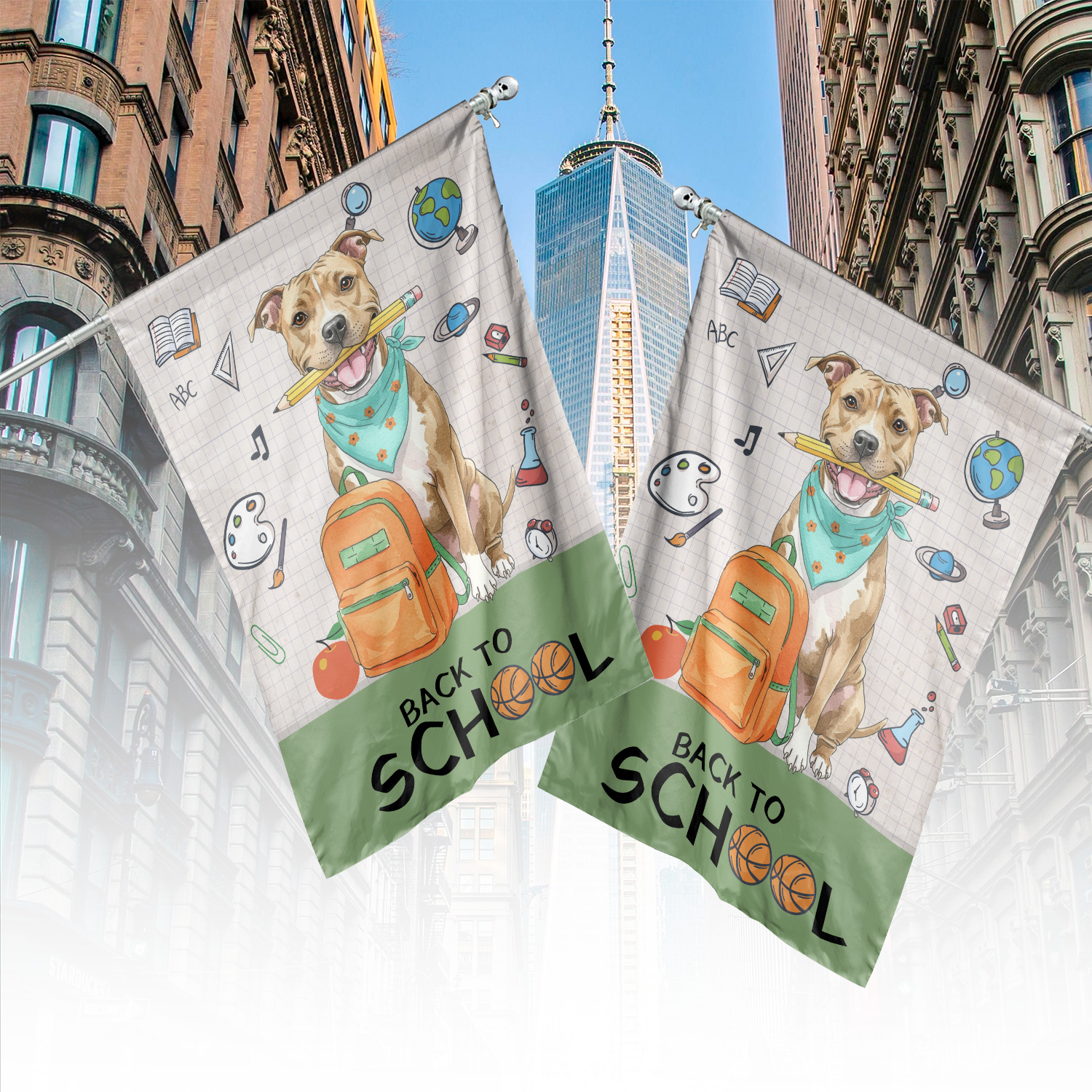 Hardworking Pitbull Ready Back to School New Year Classes House Flag 28x40in Double Sided Terrier Dog Lover Outdoor Decor - 12011
