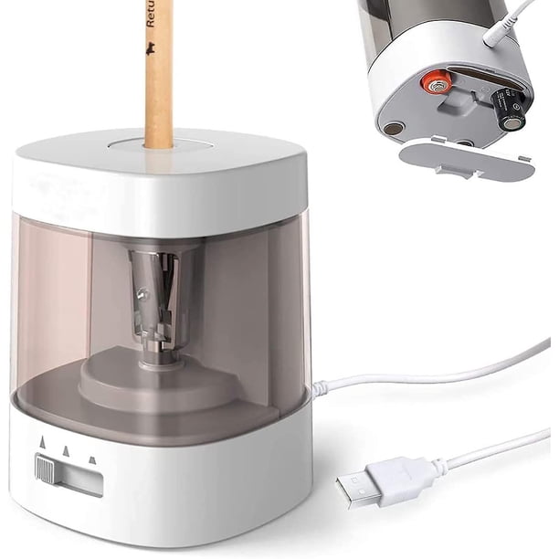 Sacapuntas eléctrico, lápices de 6-8 mm de diámetro, batería o fuente de alimentación USB 2a, hoja de acero de tungsteno, 3 tipos de selección afilada, forma encantadora, ni?os