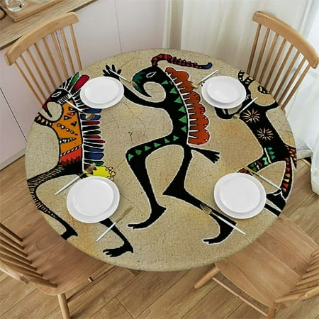 

BCIIG Cave Painting Round Table Cover Stain Resistant Washable Indoor Outdoor Kitchen Dining Wedding Parties Outdoor Fitted 100% Polyester Fiber 42-46