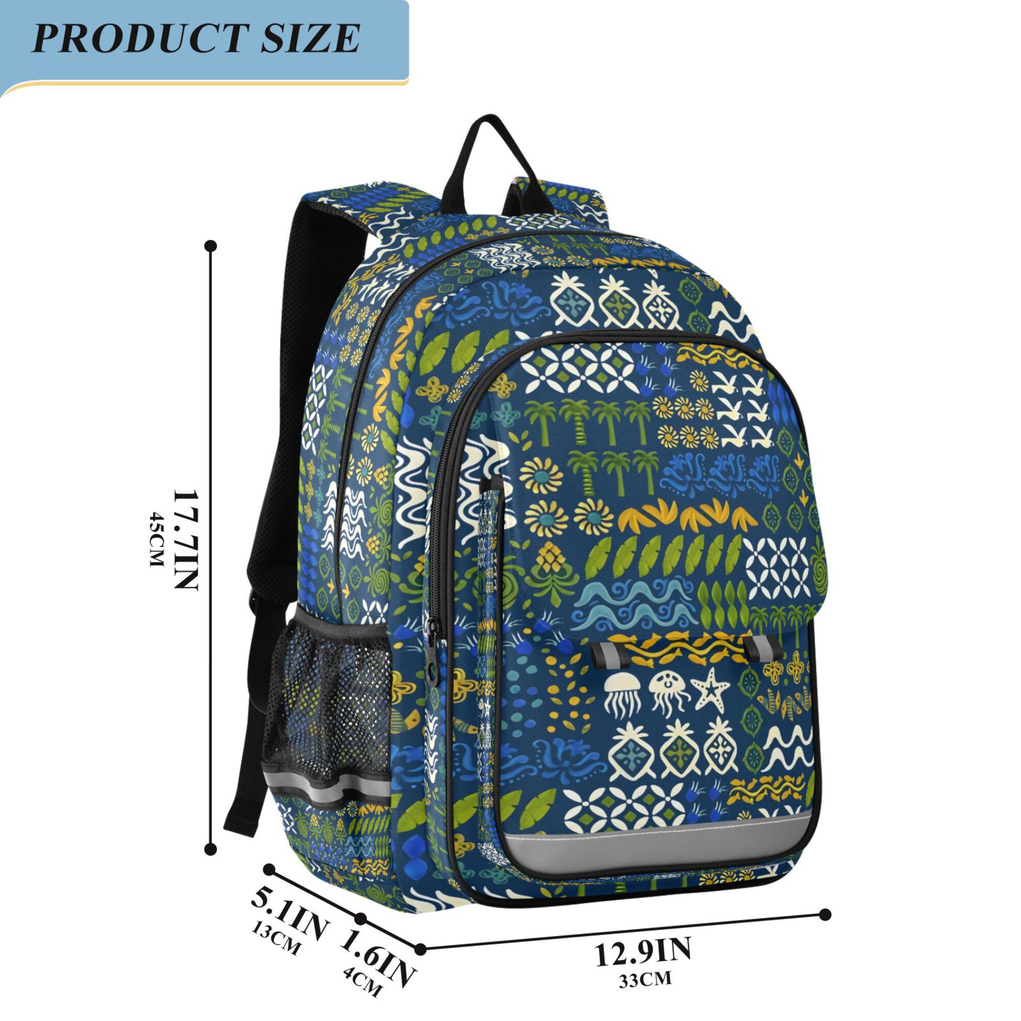Mochila escolar para niños unisex de 17", casual, para viajes y uso diario, con compartimentos, estampado de bosque geométrico 2