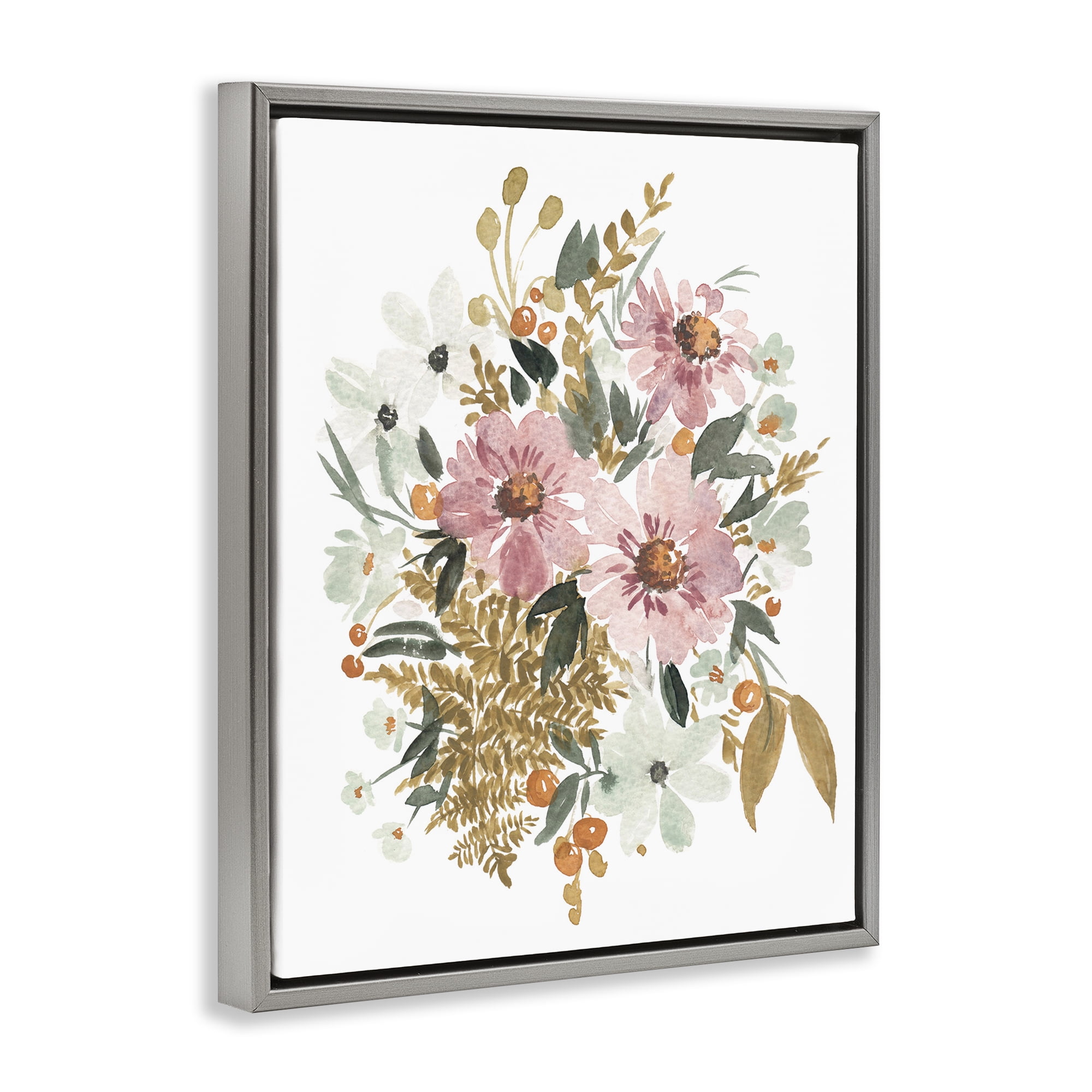 Stupell Industries Bundle Of Wildflowers Botanical & Floral Painting Gray Floater Framed Art Print Wall Art, 25 x 31