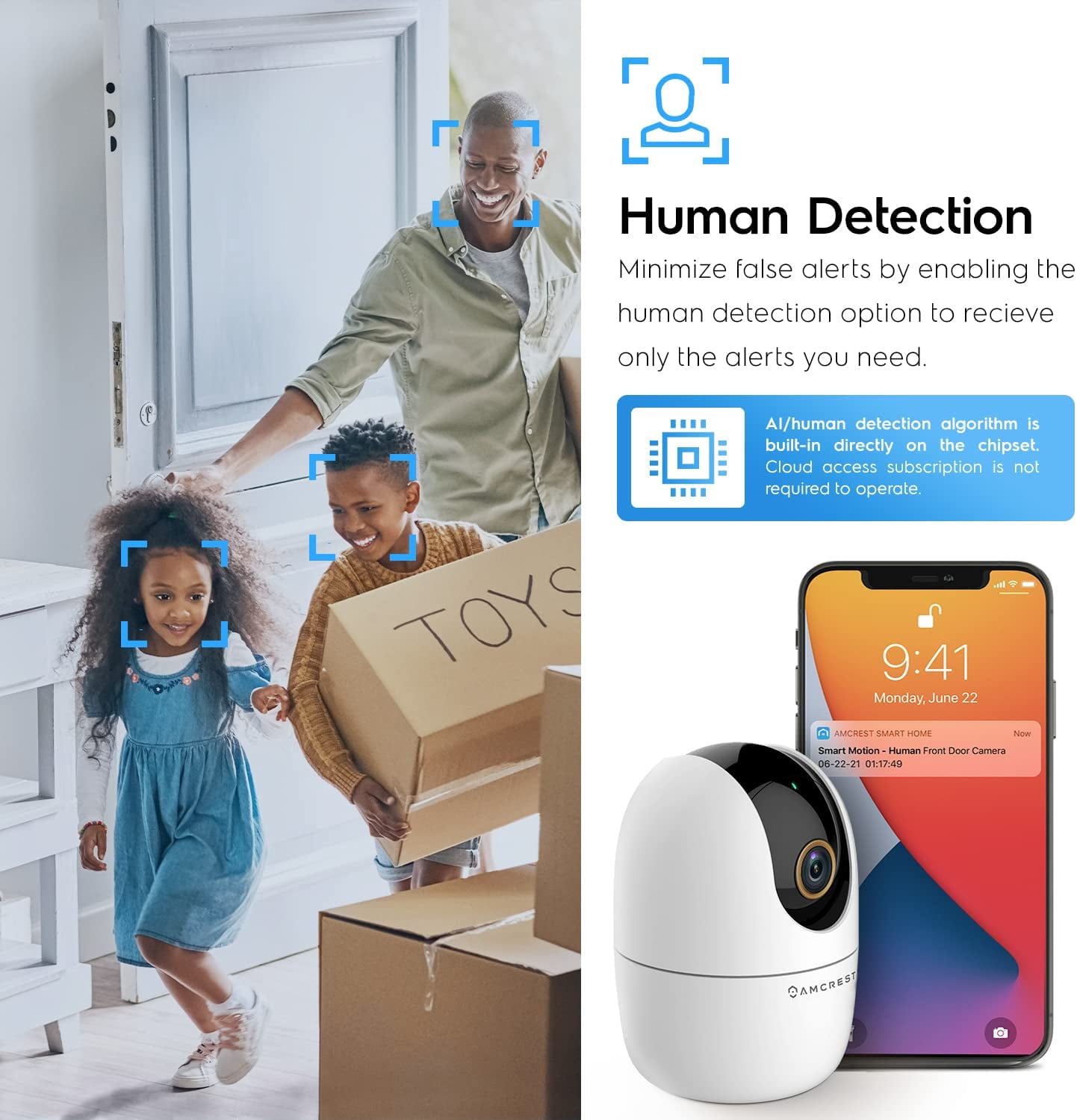 Amcrest 4MP WiFi Camera Indoor, Dog Camera, Sound & Baby Monitor, Human & Pet Detection, Motion-Tracking, w/ 2-Way Audio, Phone App, Pan/Tilt Wireless IP Camera, Night Vision, Smart Home ASH41-W