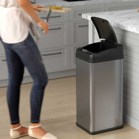 iTouchless - 13-Gal. Touchless Trash Can - Stainless Steel