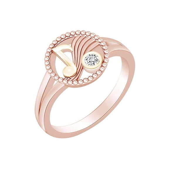 AFFY Round White Natural Diamond Accent Two Tone Musical Note Solitaire Ring 14k Solid Rose Gold