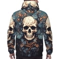 thumbnail image 3 of Bingfone Vintage Leaf Flower Skull Men's Drawstring Hoodie Long Sleeve Pocket Sweatshirts-Large, 3 of 6