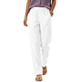 thumbnail image 4 of HomeDM Pants for Women Elastic Waist Cotton Linen Straight Leg Lounge Pants White Athletic Work Trousers with Pockets Size M, 4 of 6
