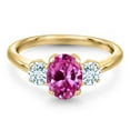 thumbnail image 3 of Gem Stone King 10K Yellow Gold Pink Created Sapphire and Sky Blue Aquamarine Engagement Ring for Women | 2.15 Cttw | Oval 8X6MM | Gemstone September Birthstone | Size 5, 3 of 6