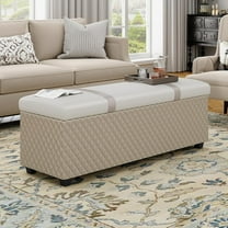 Large 38 Inches Long Ottoman  with Storage,Faux Leather Ottoman End of Bed Benches, Indoor end Bed  with Narrow and Seating for Foot Rest in Bedroom, Living Room, Entryway