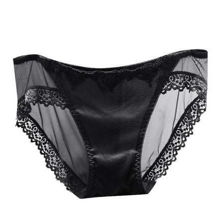 MQLKF Satin Fashion Women s Mesh Transparent Lace Mid Low Waist Traceless Triangle Pants Breathable Basic Stylish Women Underwear