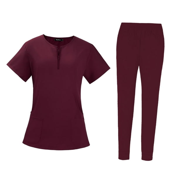 Uniforme de enfermería para mujer, conjunto de pantalones superior elástica, suave para SPA de cosmetología Rojo Zulema  Pantalones superiores