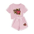 thumbnail image 6 of Girls Boys Graphic Tracksuit Sets 2 Piece Outfits Letter Print Vacation Tee Top and Drawstring Waist Shorts Pink 6-7 Years, 6 of 6