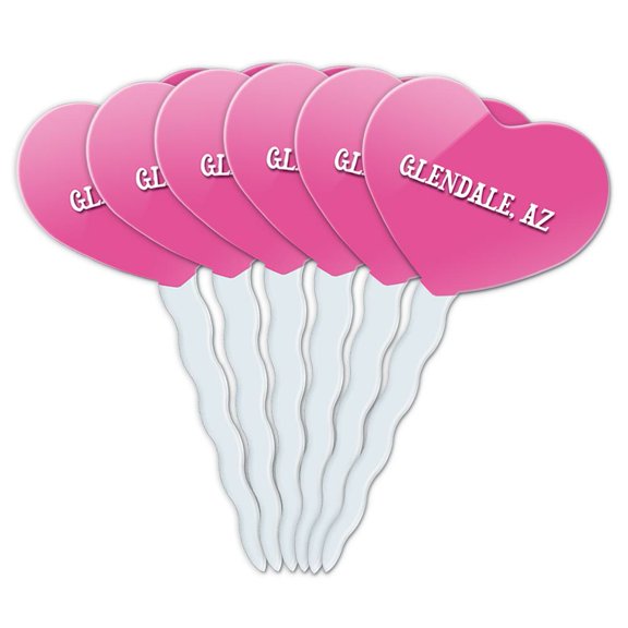 Glendale AZ Heart Love Cupcake Picks Toppers - Set of 6