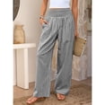 thumbnail image 4 of Wide Leg Pants for Women BWASD Casual Loose Plaid Pattern Flowy Palazzo Pants Baggy High Waist Elastic Trousers Black S-XXL Summer Beach Vacation Travel 2026, 4 of 6