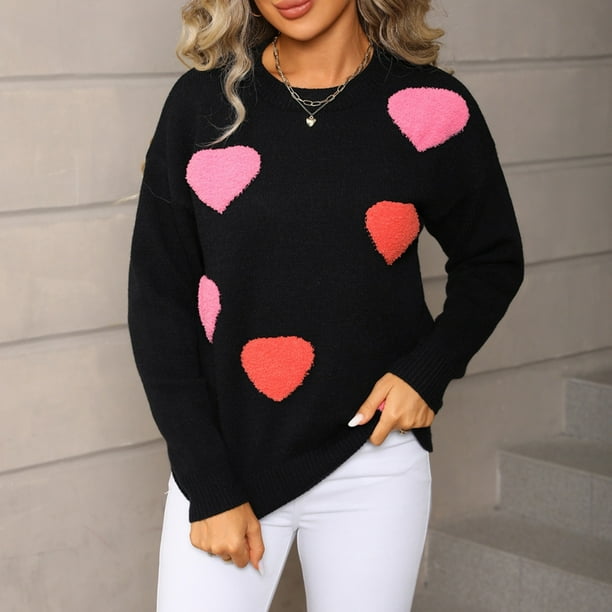 Suéter de cuello redondo para mujer, blusas estampadas de manga larga, jersey de cuello redondo, suéter de moda para mujer, top acrílico