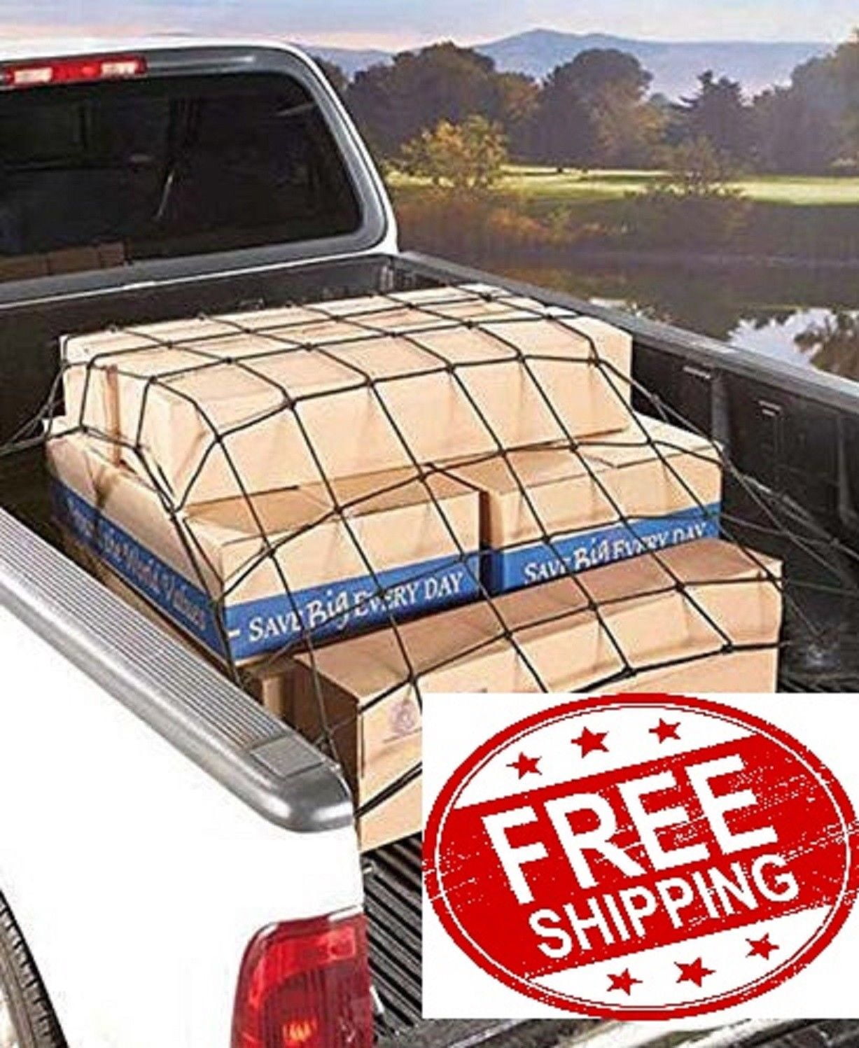 Cargo Net Bed Tie Down Hooks for Ford F-Series Pickup Full Size Short Bed 66x74"