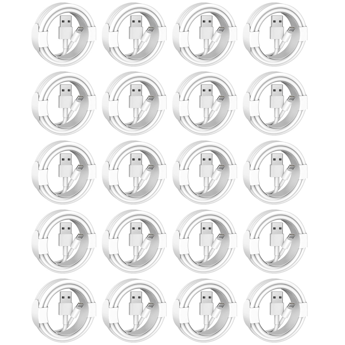 20-PACK USB to USB-C Cable Charging Cord Data Transfer & Sync Compatible With USB-C Devices, Universal, White, 3FT