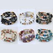 JINLUO 3-6Sets Bohemian Bracelets Stackable Stretch Bracelets Beaded Bracelets for Women, Adjustable Handmade Multilayer Colorful Stone Beads Acrylic Beaded Boho Bracelets Sets
