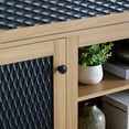 thumbnail image 3 of Embossed Pattern TV Stand, TV and Media Console with Open and Closed Storage Space and Sliding Door, Adjustable Shelves, for Living Room & Bedroom, Light Oak, 3 of 9