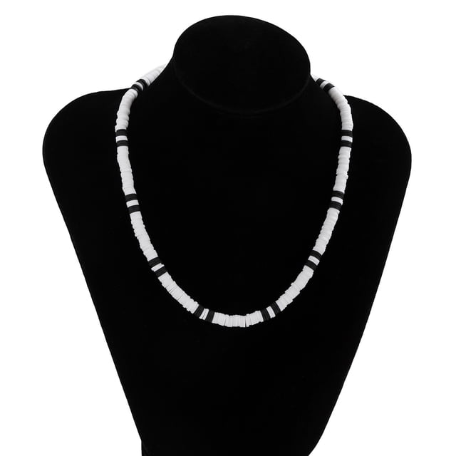 Collar de cerámica suave con temperamento de estilo bohemio totalmente combinado con costuras en blanco y negro, collar geométrico simple para hombre