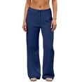 thumbnail image 5 of Women's Drawstring Sweatpants, Elastic Waist Casual Jogger Pants with Side Pockets Relaxed Athletic Lounge Running Fitness Wear | VerBelle,Navy 2XL, 5 of 7
