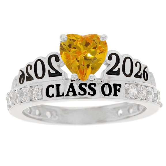 JackAni 10k White Gold Simulated Citrine November Birthstone Gorgeous 2026 Graduation Ring - Size 5.00
