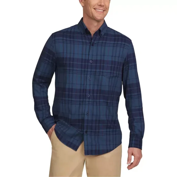 Lands' End Men's Brushed Twill Button-Down Shirt, Blue, M