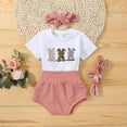 thumbnail image 4 of Douhoow 0-24M Baby Girls Easter Set Short Sleeve Rabbit Print Romper Elastic Waist Shorts Hairband, 4 of 9