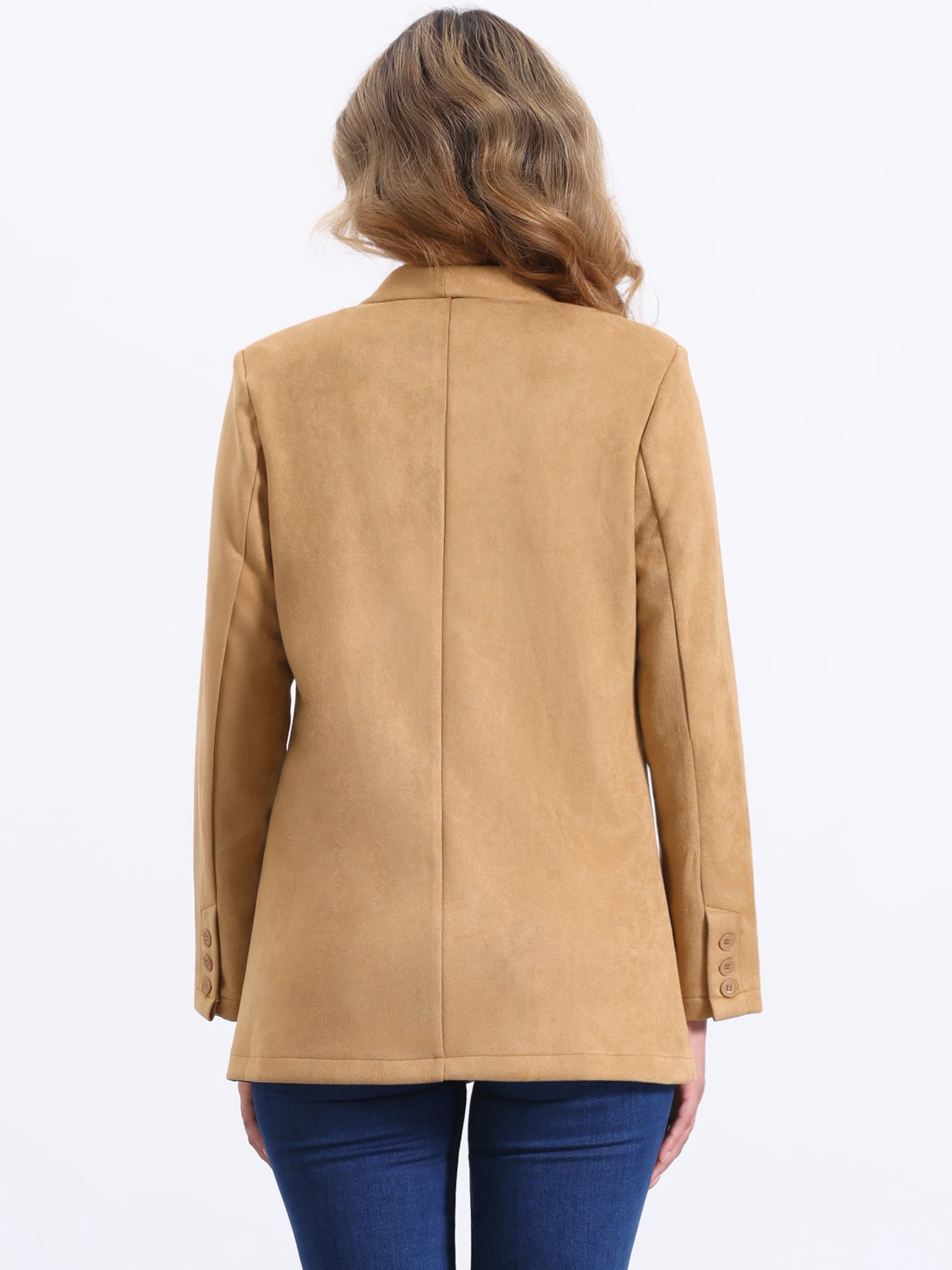 DARING DIVA Women's Faux Suede Lapel Collar One Button Dressy Suit Jacket M Khaki