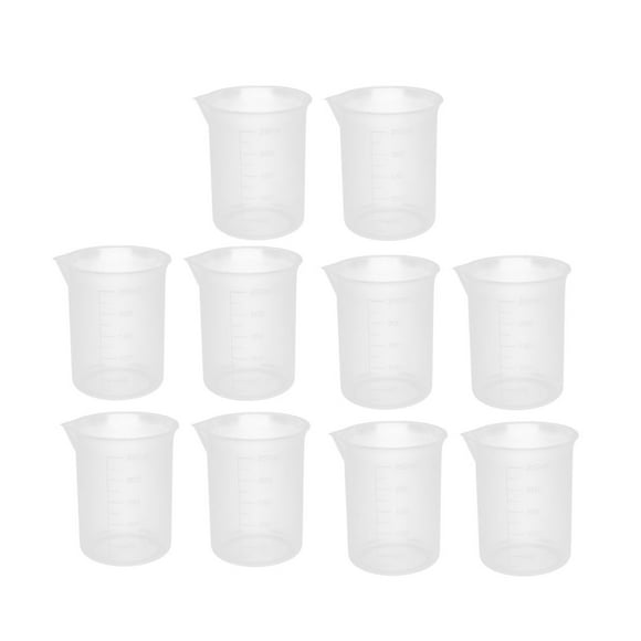 Unique Bargains 10pcs 250mL Laboratory Plastic Liquid Container Measuring Cup Beaker Thicken