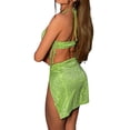 thumbnail image 5 of hirigin Women Summer 2 Pieces Outfits, Solid Color Halterneck Side Cross Bandage Backless Tops + Split Mini Skirt Set, 5 of 7