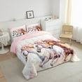 thumbnail image 3 of jejeloiu White Brown Horse Full Size Comforter Sets,Rustic Pink Flower Bedding Comforter Set,Retro Farmhouse Lodge Bedding Sets For Children,Breathable Home Decor Reversible,3 Pieces, 3 of 8