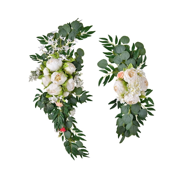 Kit de flores artificiales Injueey guirnaldas peonía realista decoración de pared Blanco 80cm