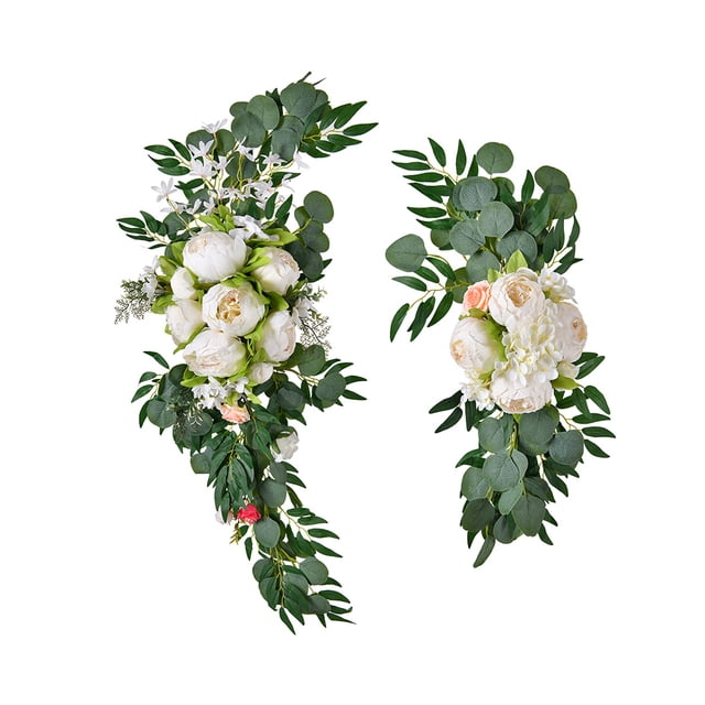 Kit de flores artificiales Injueey guirnaldas peonía realista decoración de pared Blanco 80cm
