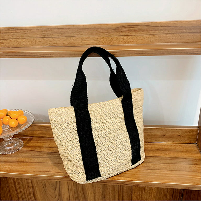 Multitrust Straw Woven Hand Bag for Women Summer, 11 Inch Casual Beige  Bohemia Beach Travel Tote Bag 